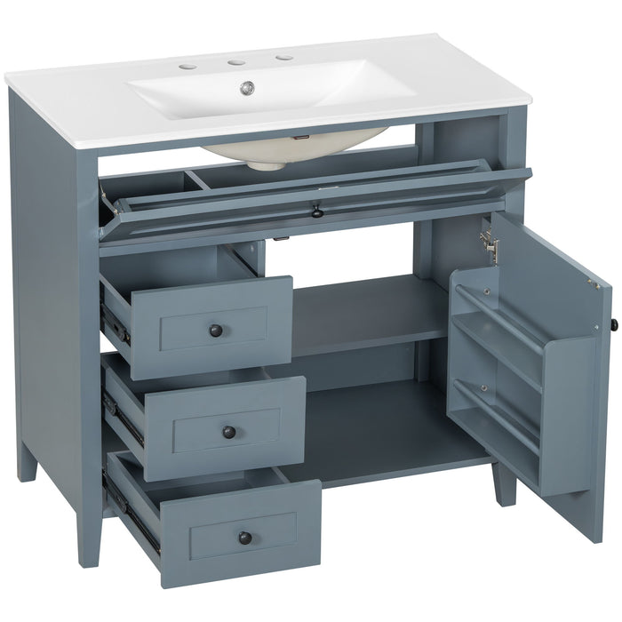 Bathroom Vanity With Sink, 3 Drawers & Cabinet With Adjustable Shelves