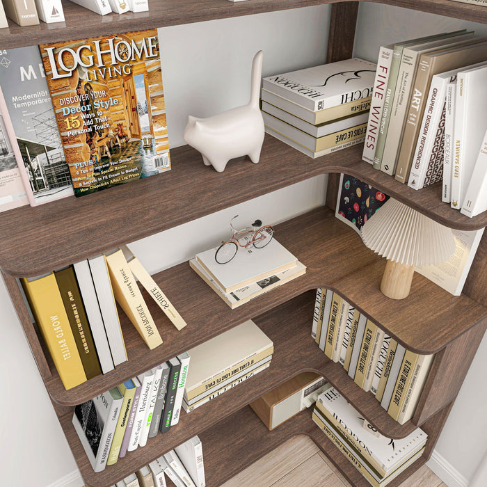 Freestanding Corner Bookshelf For Living Room - Dark Brown