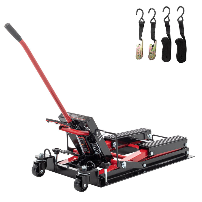 Hydraulic Motorcycle Lift Jack With 1500 Lbs Capacity And Foot-Operated Scissor Lift - Red