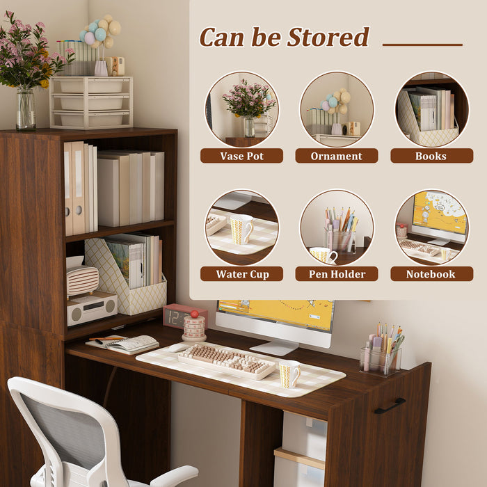 Stretchable Office Desk With Storage Shelves And Mobile Wheels