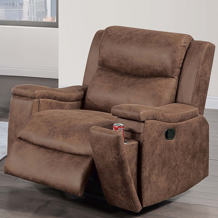 1 Piece Manual Recliner With Padded Seat And Backrest, Square Arms For Living Room - Walnut