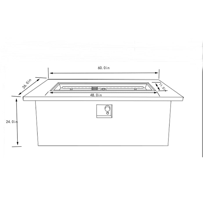 Concrete 60" Rectangular Propane Gas Fire Pit Table With 60000 Btu For Outdoor Spaces - Light Gray