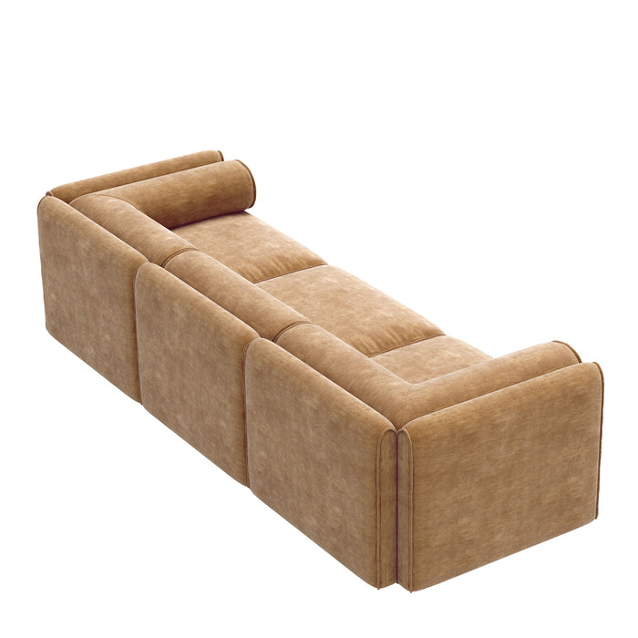 Stylish Chenille Sofa With Storage Seat And Cylindrical Backrest