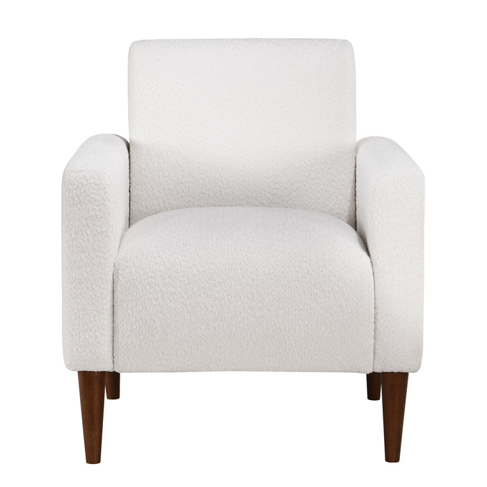 Caius - Modern Arm Chair With Boucle And Wooden Legs - White