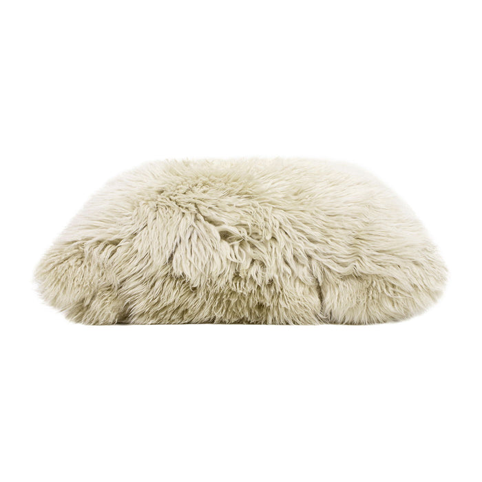 Astrid - Square New Zealand Sheepskin Accent Throw Pillow Cover With Feather Insert - Taupe / Natural