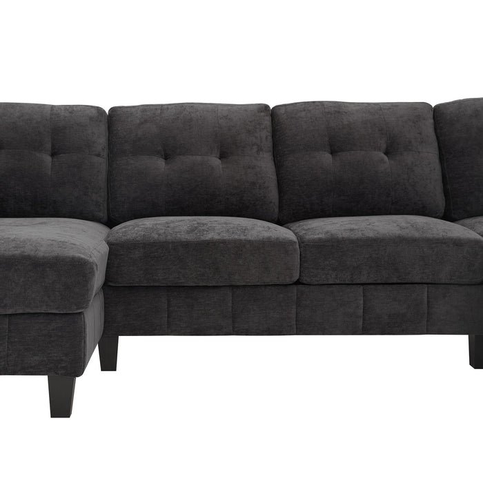 U-Shaped Sectional Sofa 103.5" Black Chenille Fabric Couch With Dual Chaise Lounges, Storage Pockets, Armrest Pillows