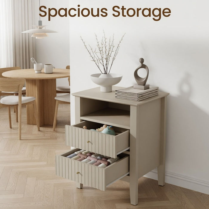 Fluted Nightstand With 2 Drawers
