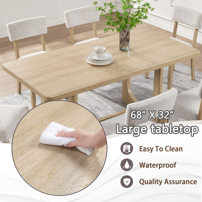 7 Piece Dining Table Set For 6, Rectangular Table & 6 Upholstered Chairs, Sturdy U - Shaped Base For Dining Room - Light Oak