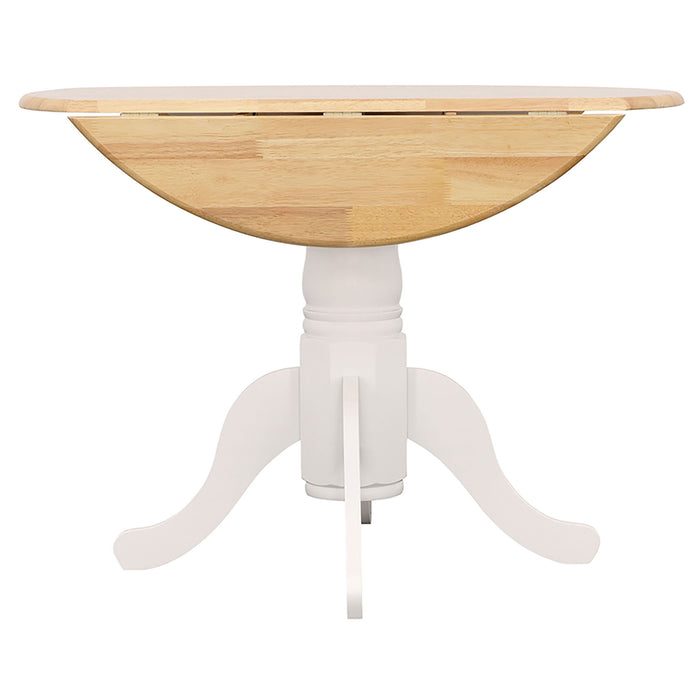 Round Dining Table With Drop Leaf Pedestal Base, Expandable Top - Natural