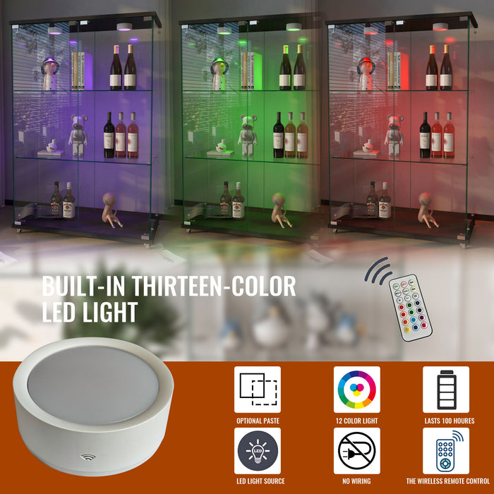 Modern Display Cabinet With LED Lights, Transparent Tempered Glass 2 Door Storage Case With 3 Shelves