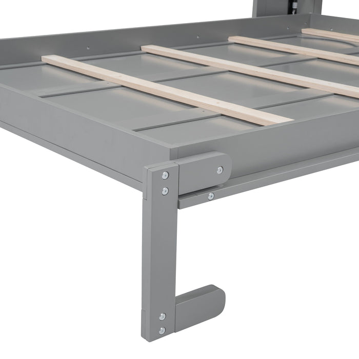 Full Size Murphy Wall Comfort Bed With Shelves - Gray
