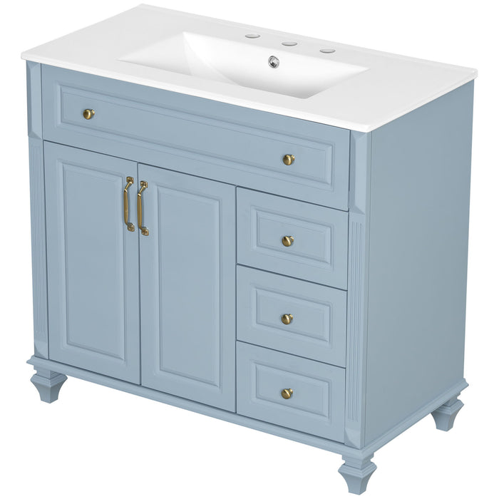 Modern Bathroom Vanity With Sink, 3 Drawers & 2 Doors