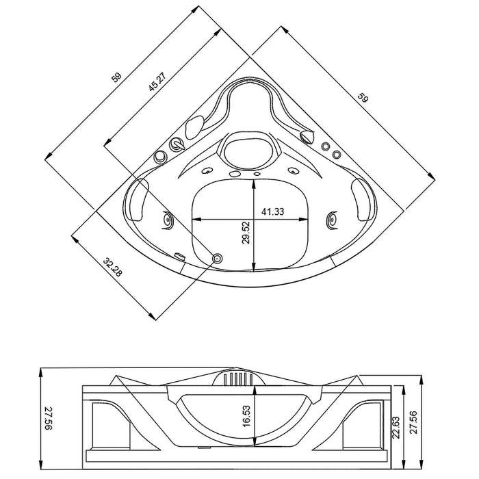 Xavier - Double Corner Massage Bathtub - Milk White