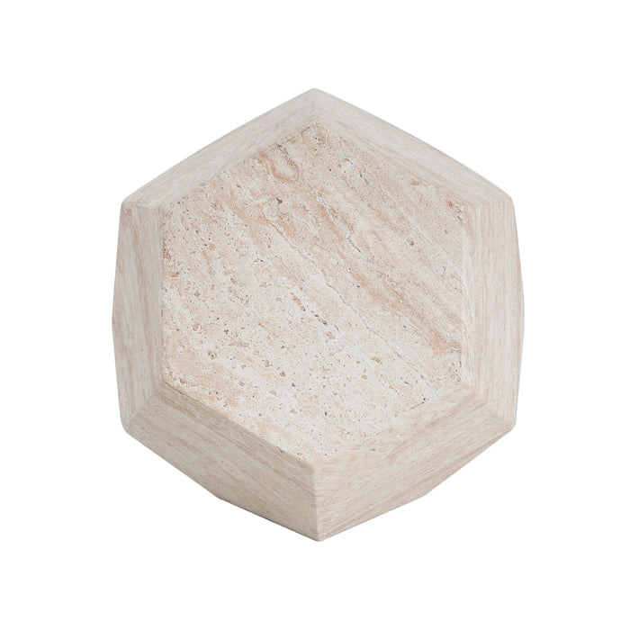 Outdoor / Indoor Lightweight Concrete Side Table, Hexagonal Round Travertine Accent Table - Beige
