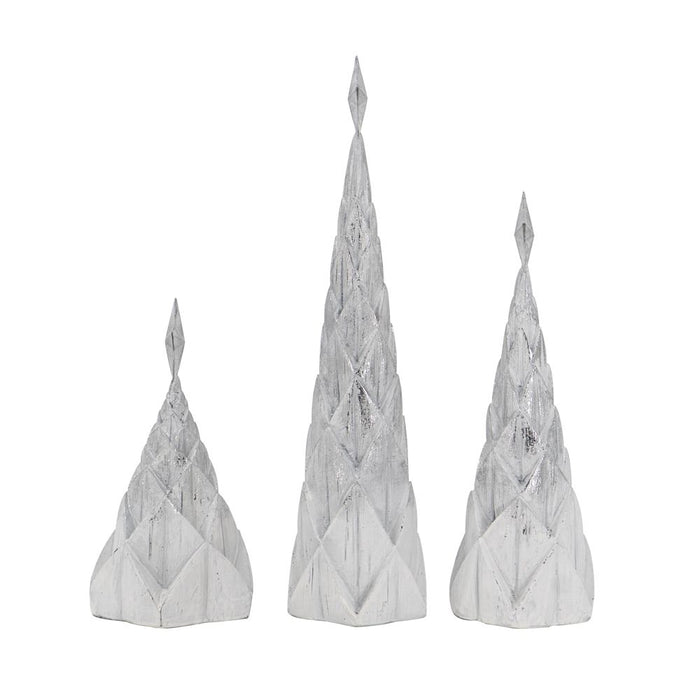 Resin / Foil Christmas Tree With Star Top (Set of 3) - White / Silver