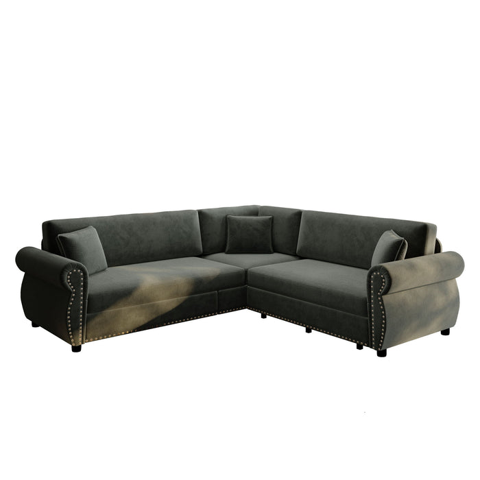 L-Shaped Sofa Couch With Pull-Out Bed