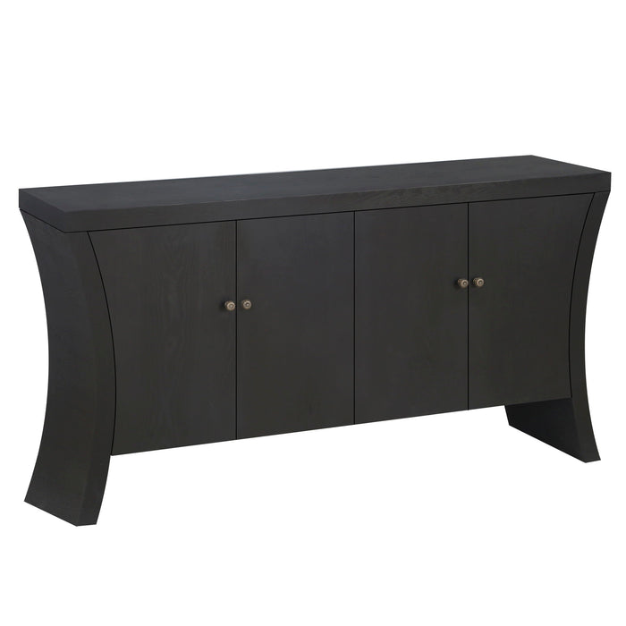 Refined Industrial 4 Door Credenza With Arc Legs & Bronze Clasps