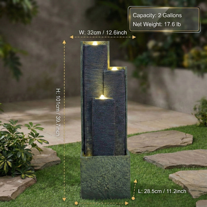 3 Tier Waterfall Fountain With LED Lights - Gray