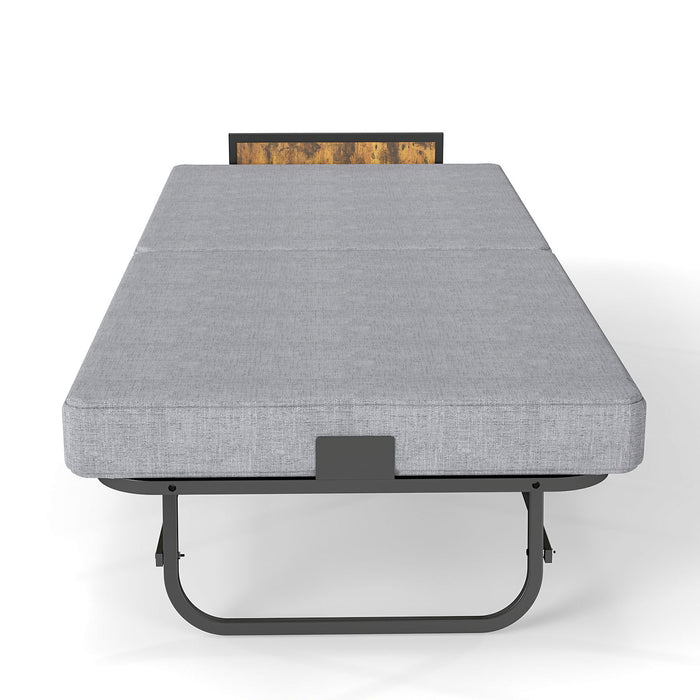 Twin Folding Bed With Headboard & USB Charging Station - Gray