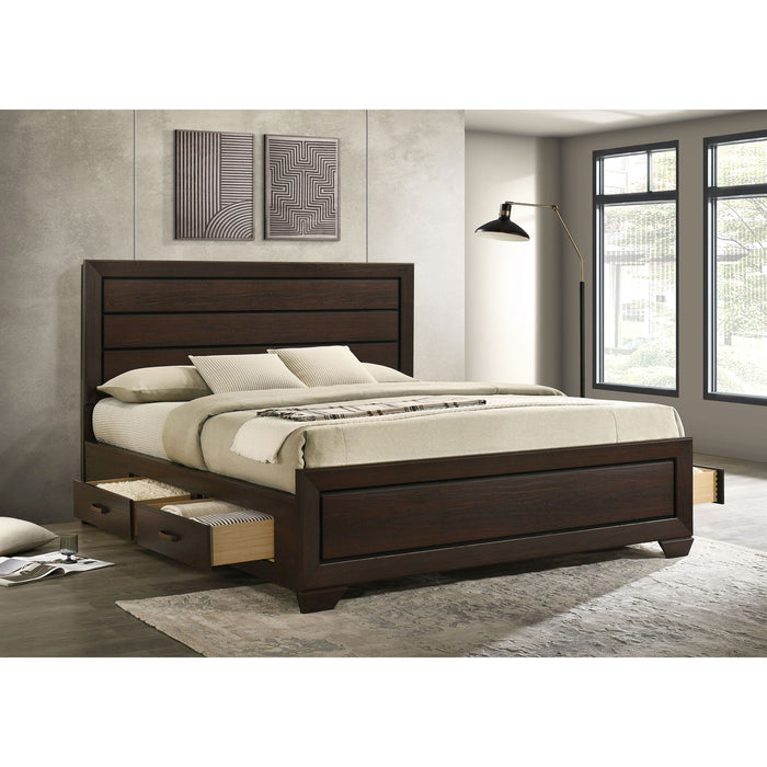 Kauffman - Queen Storage Panel Bed With Side Drawers - Dark Brown