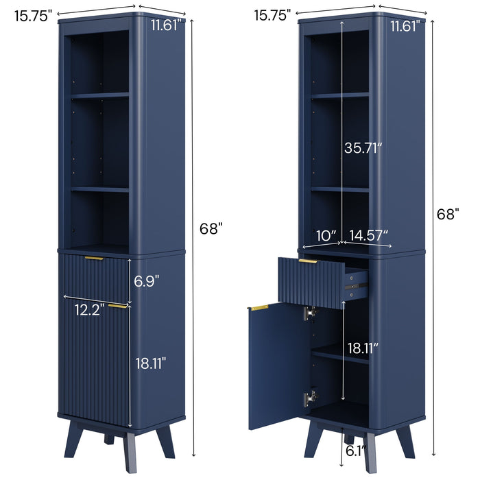Tall Bathroom Storage Cabinet With Adjustable Shelves And 1 Drawer & Door