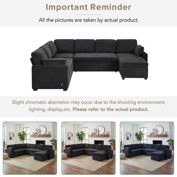 Convertible U-Shaped Sectional Sofa Bed With Reversible Chaise