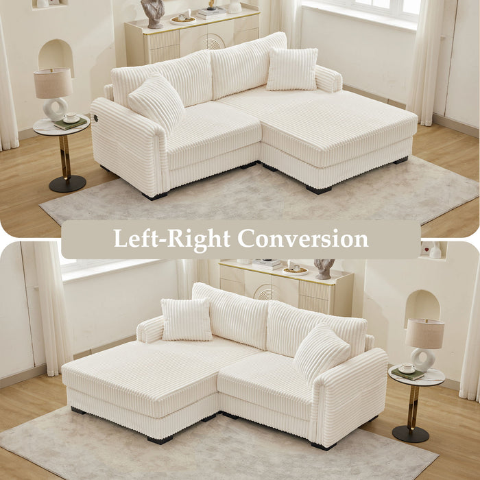 2 Seater L Shaped Chaise Sofa With Reversible Cushion, USB - C Charging Port, Storage Pocket, Convertible Left / Right Design