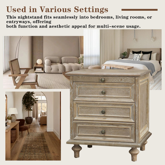 Farmhouse Nightstand With 4 Drawers