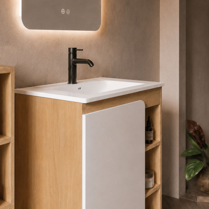 24" Bathroom Vanity With Sink & Tall Bathroom Cabinet, Vanity Set With Thin Edge Sink & Interchangeable Door Panels - Black / Light Oak / White