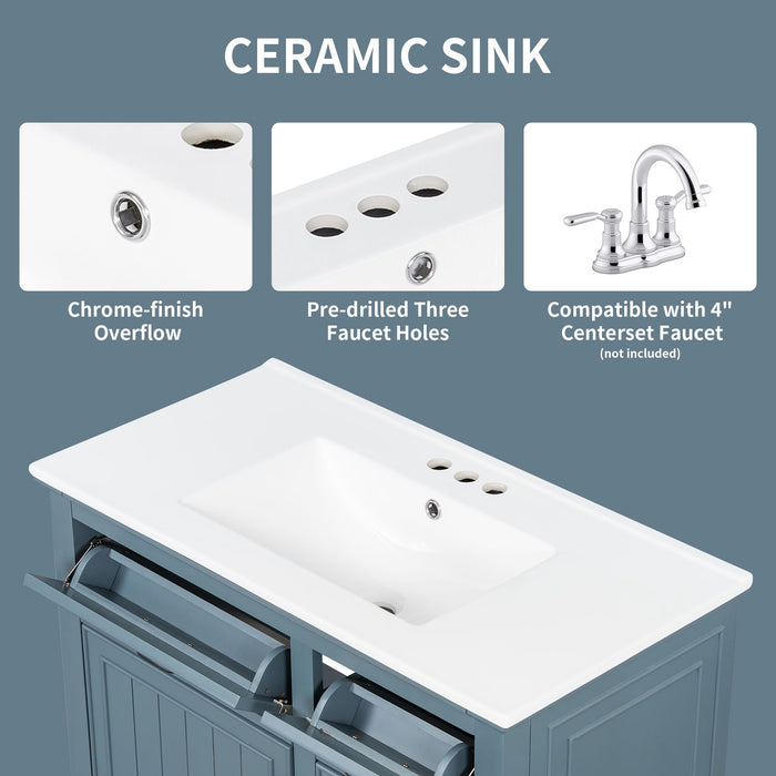 Modern Bathroom Vanity With Sink Top, Flip Drawers, Adjustable Shelf