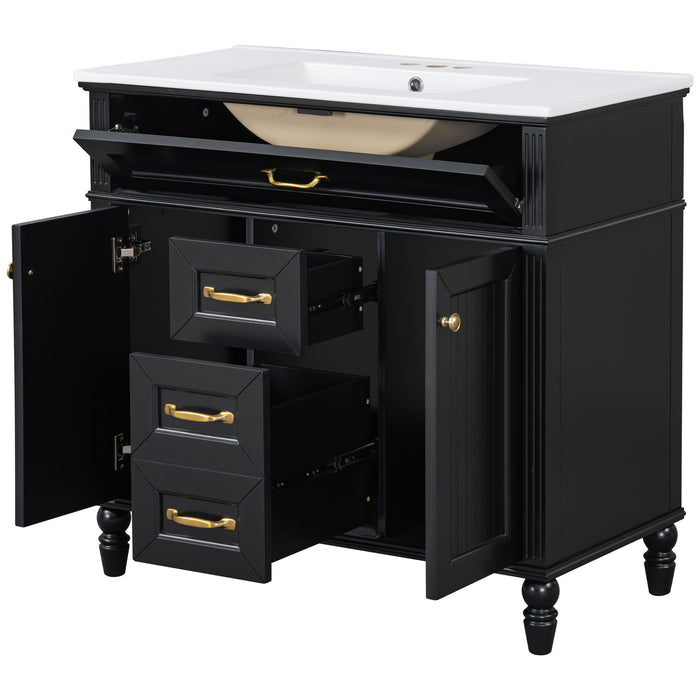 Bathroom Vanity With Sink, Flip-Out Top Drawer, Soft Close Doors, 2 Storage Drawers