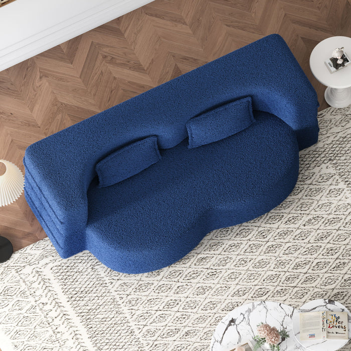 Modern Floor Sofa, With 2 Pillows, Convertible Teddy Fabric Foam Filled Bed