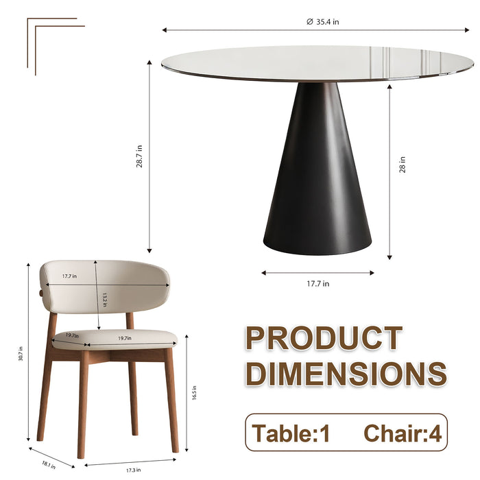Round Dining Table With With 4 Chairs - Black / Brown