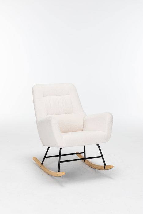 Rocking Chair Nursery, Teddy Upholstered Glider Rocker With High Backrest, Reading Chair Modern Rocking Accent Chairs Glider Recliner For Living Room - Cream