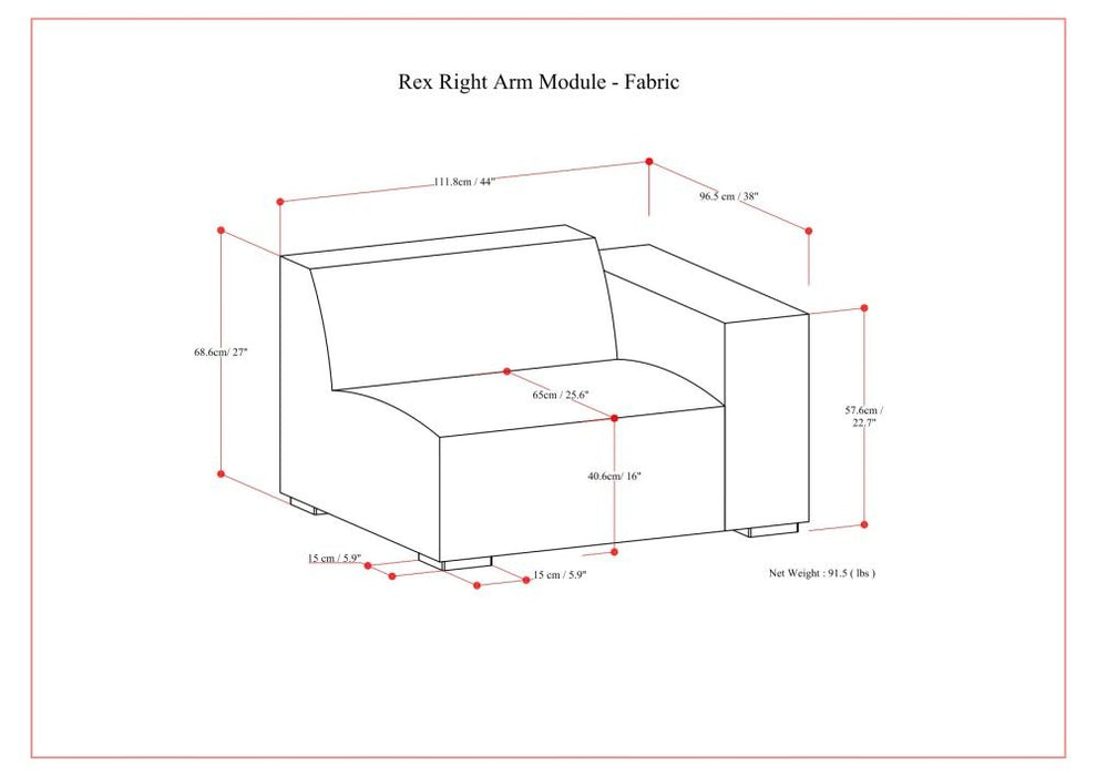 Rex - Right Arm Sofa Module - Gray