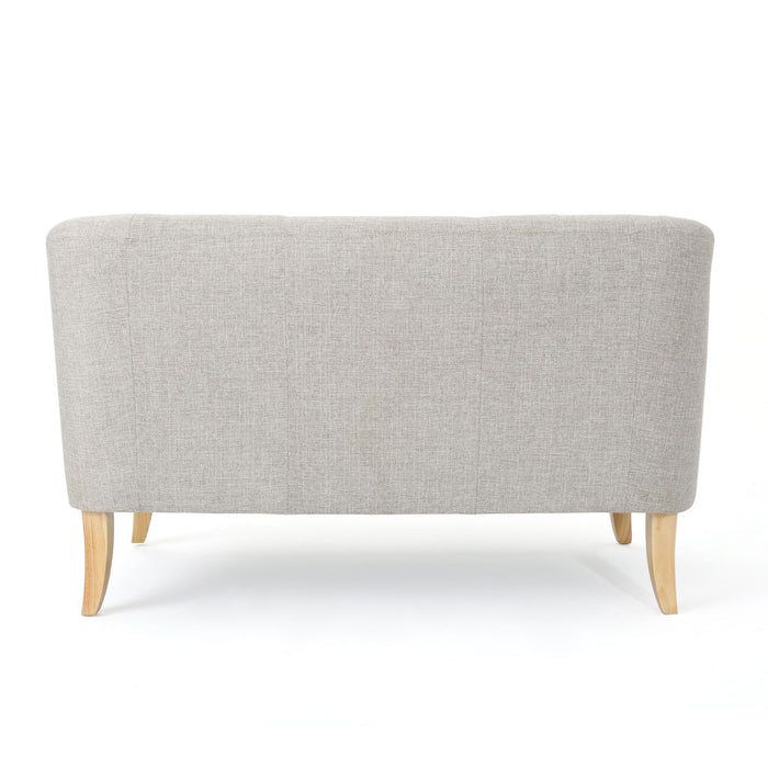 Mid Century Modern Loveseat With Polyester Upholstery And Birch Wood Frame - Beige