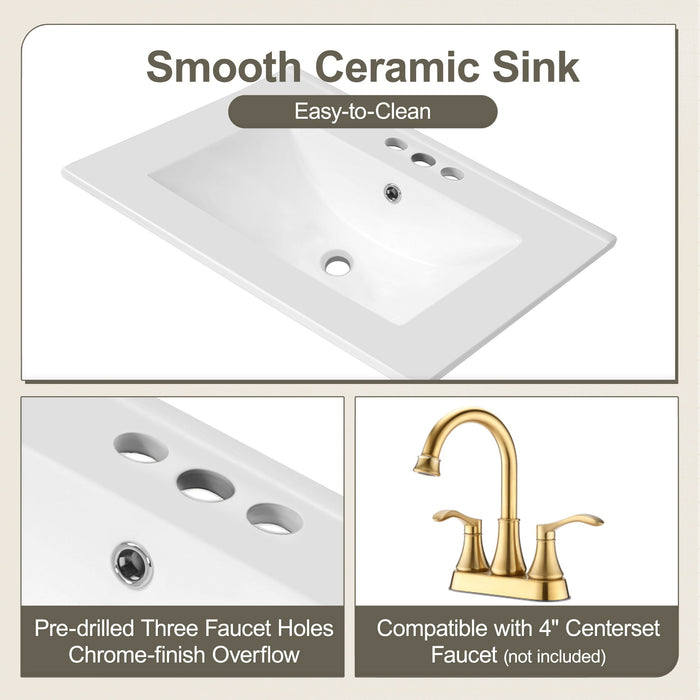 Bathroom Vanity With Sink, Deep Drawer, Door Shelf, 2 Tier Basket