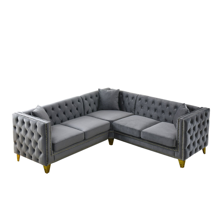 L-Shaped Corner Sofa, 5 Seater Sectional With Tufted Design