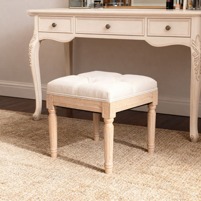 Small Padded Square Ottoman Bench For Living Room - Beige