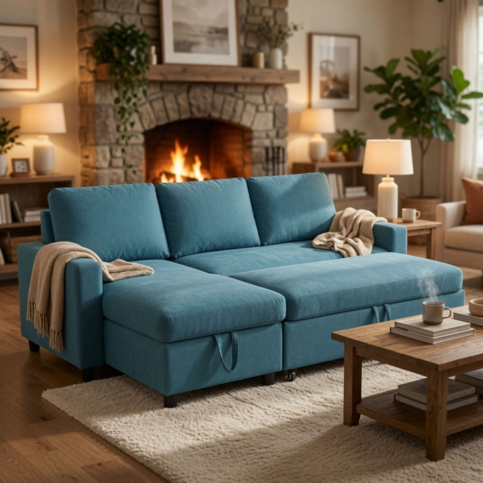 L - Shaped Convertible Sofa Bed With Storage Chaise