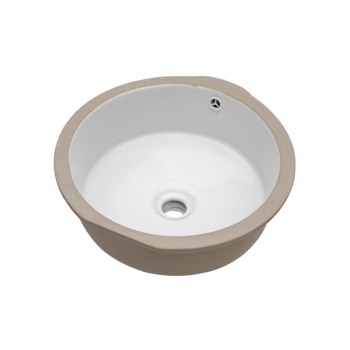 Ceramic Round Undermount Bathroom Sink With Overflow, European Style - White