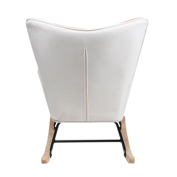 Mid Century Rocking Chair With Ottoman Patchwork Linen Wood Legs Design Living Room And Bedroom - Colorful