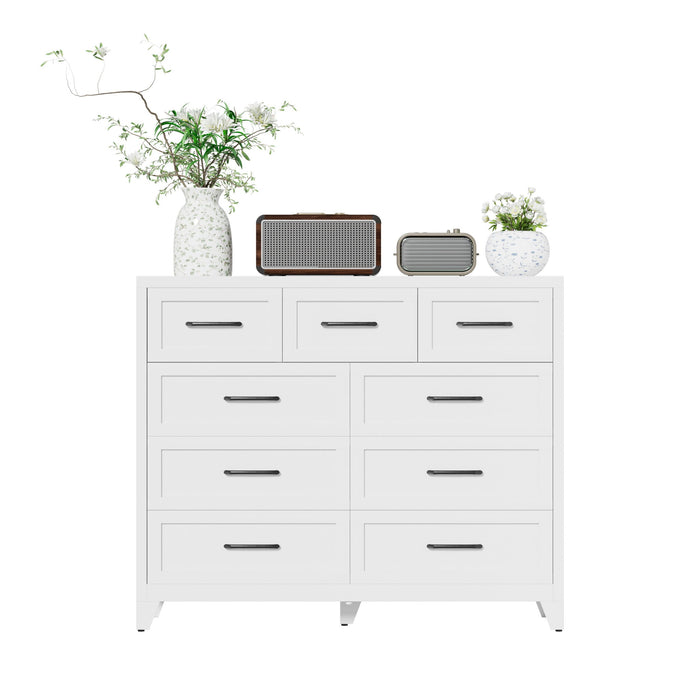 9-Drawer Tall Dresser With Smooth Gliding Drawers - White