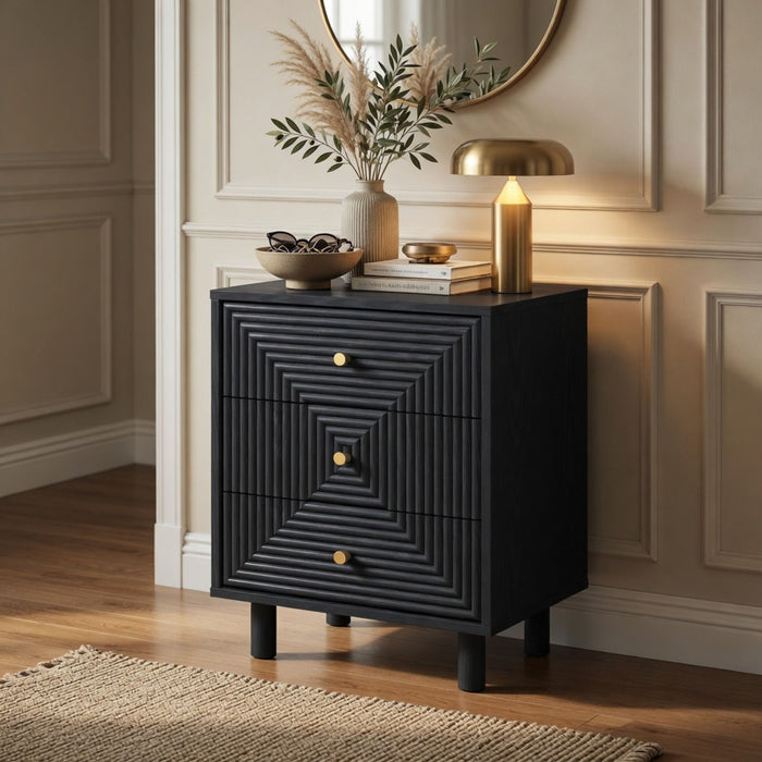 3 Drawer Nightstand - Black - Wood