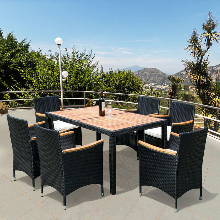 Outdoor Patio Wicker Dining Set With Acacia Wood Top