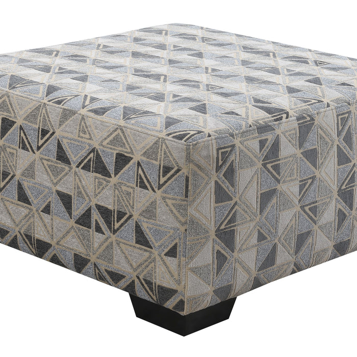 Berlin - Small Ottoman - Gray Herringbone & Sanded Microfiber