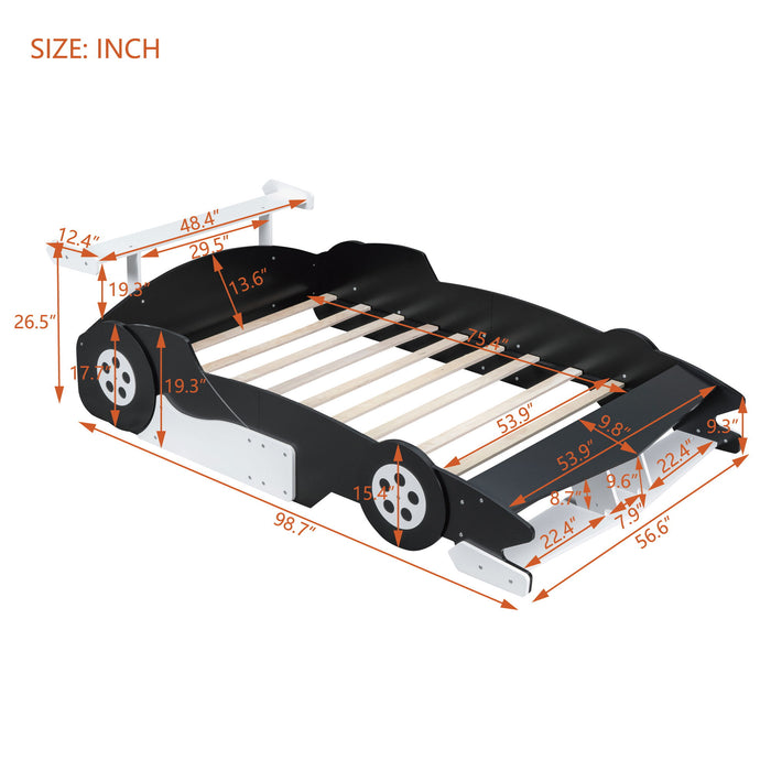 Race Car-Shaped Platform Bed With Wheels