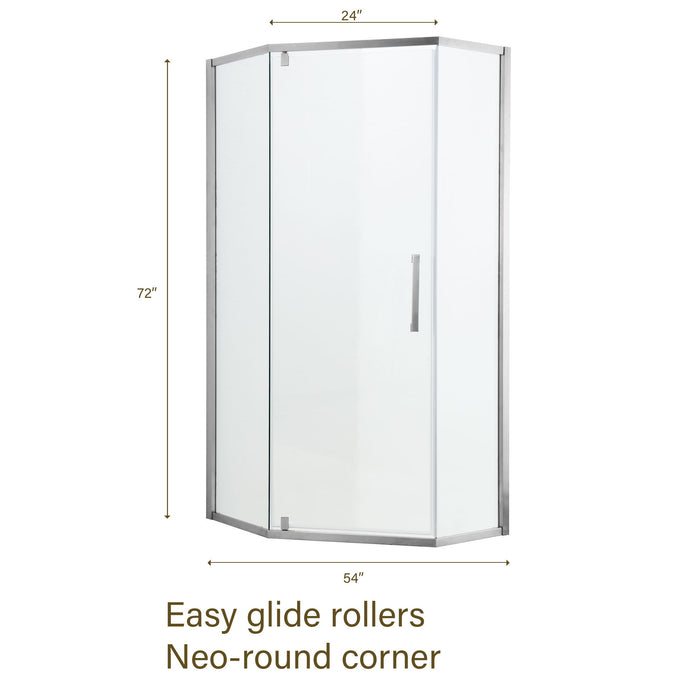 Diamond Shaped Corner Shower Door, Inward Sliding, Stainless Steel Frame