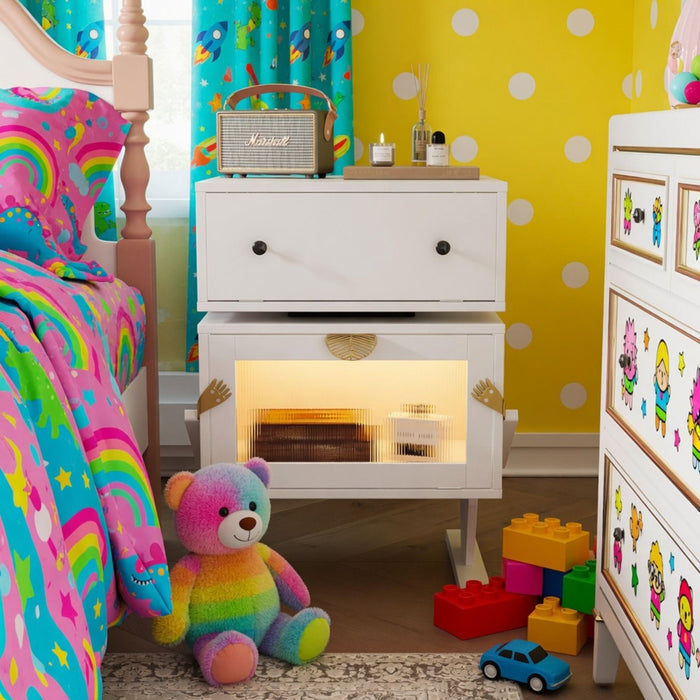 Robot LED Nightstand With 360° Rotating Drawer