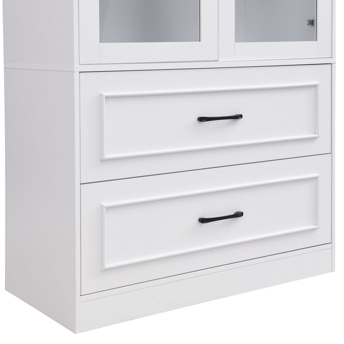 Arched Top Storage Cabinet With Fixed 2 Tier Shelves, 2 Large Drawers